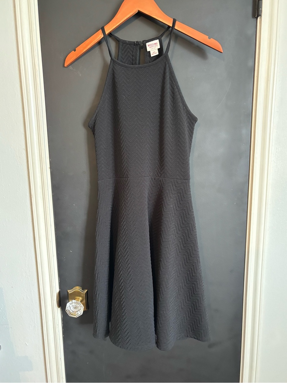 Textured Black Halter Fit & Flare Dress